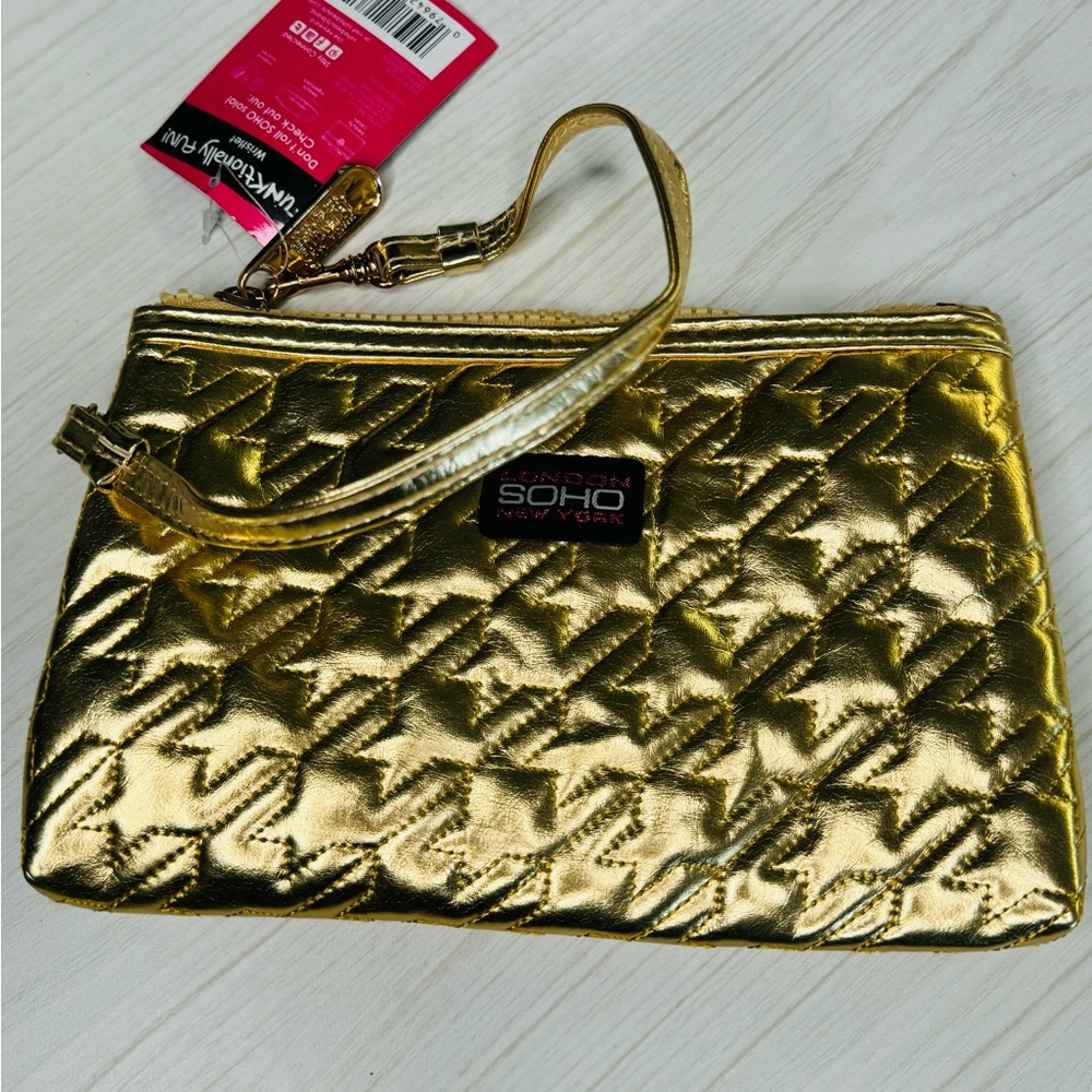 London SoHo New York cosmetic bag metallic Gold NWT